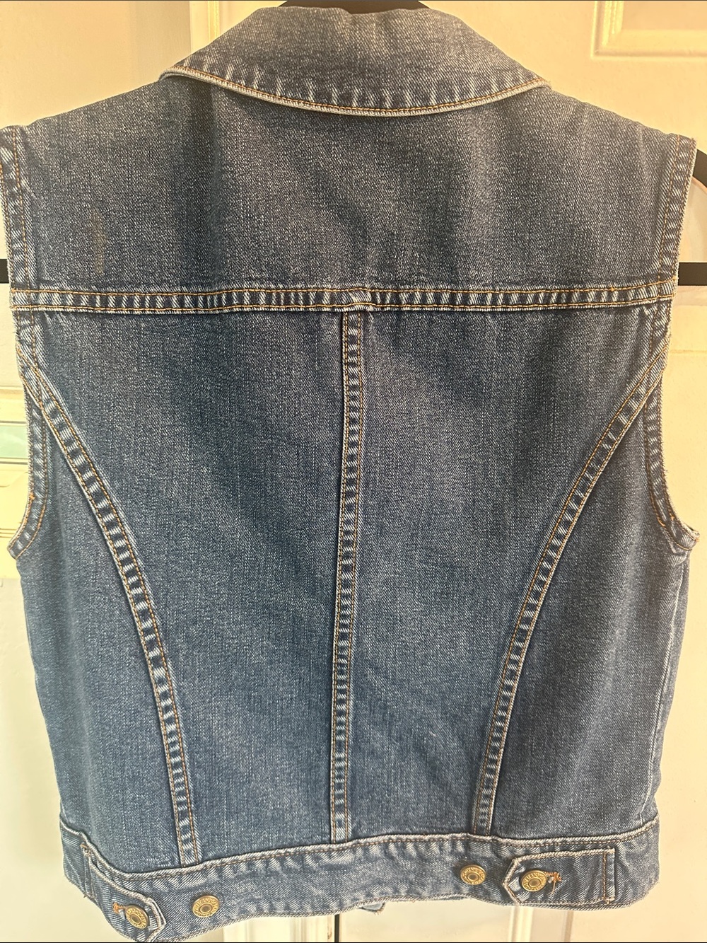 DKNY Blue Denim Sleeveless Jacket with Brass Buttons - Picture 6 of 12
